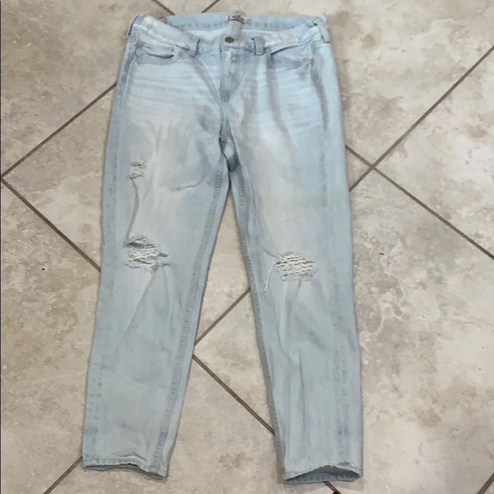 Hollister Light Wash Destroyed Mom Jeans 9